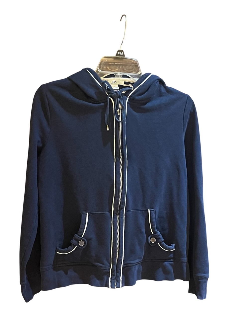Anne Klein Sport Full Zip Hoodie Jacket Medium Navy/White